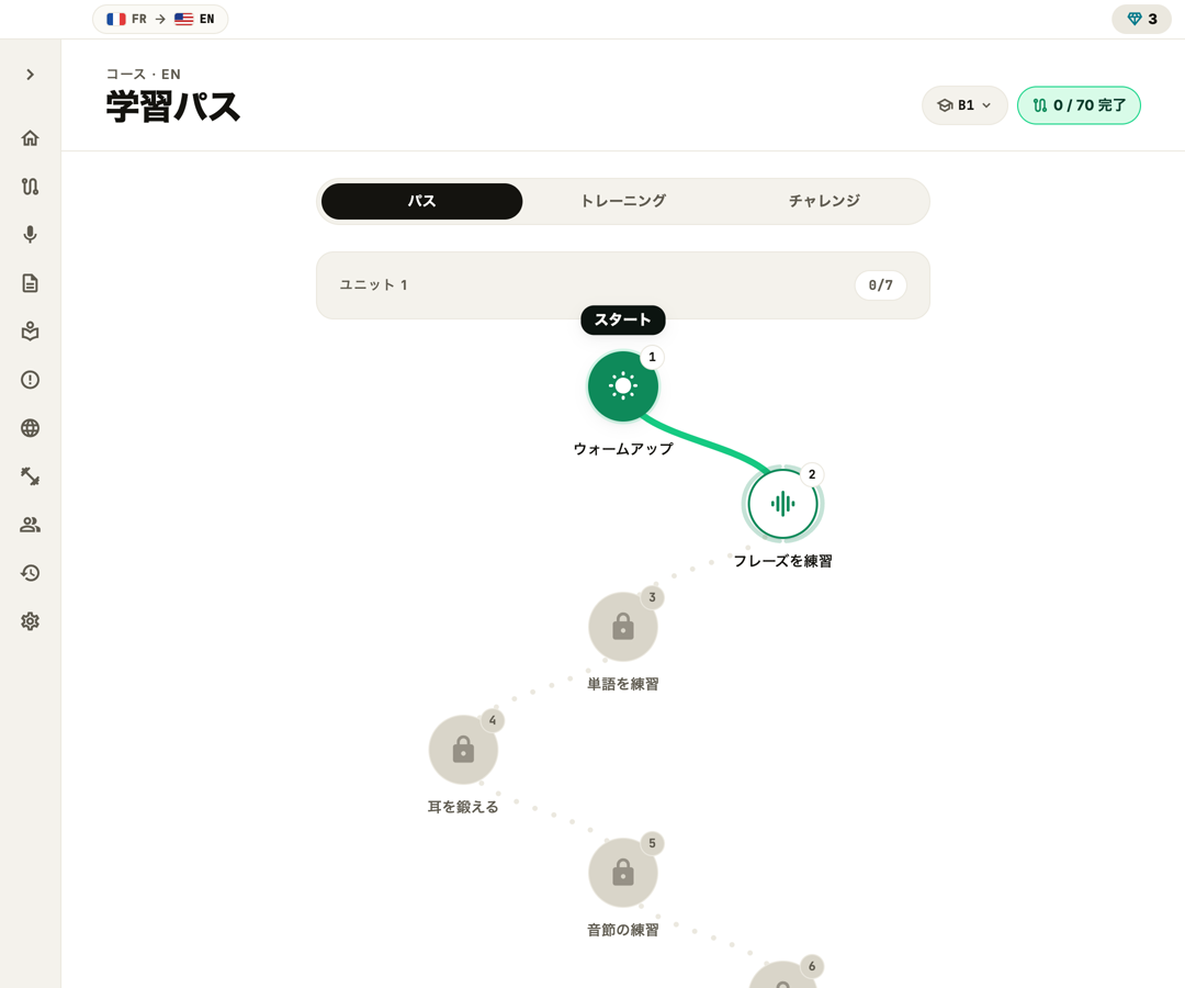 PronounceFit guided path with the next practice step ready to start